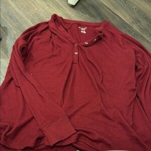 American Eagle Outfitters Burgundy Waffle Knit Long Sleeve Tee
